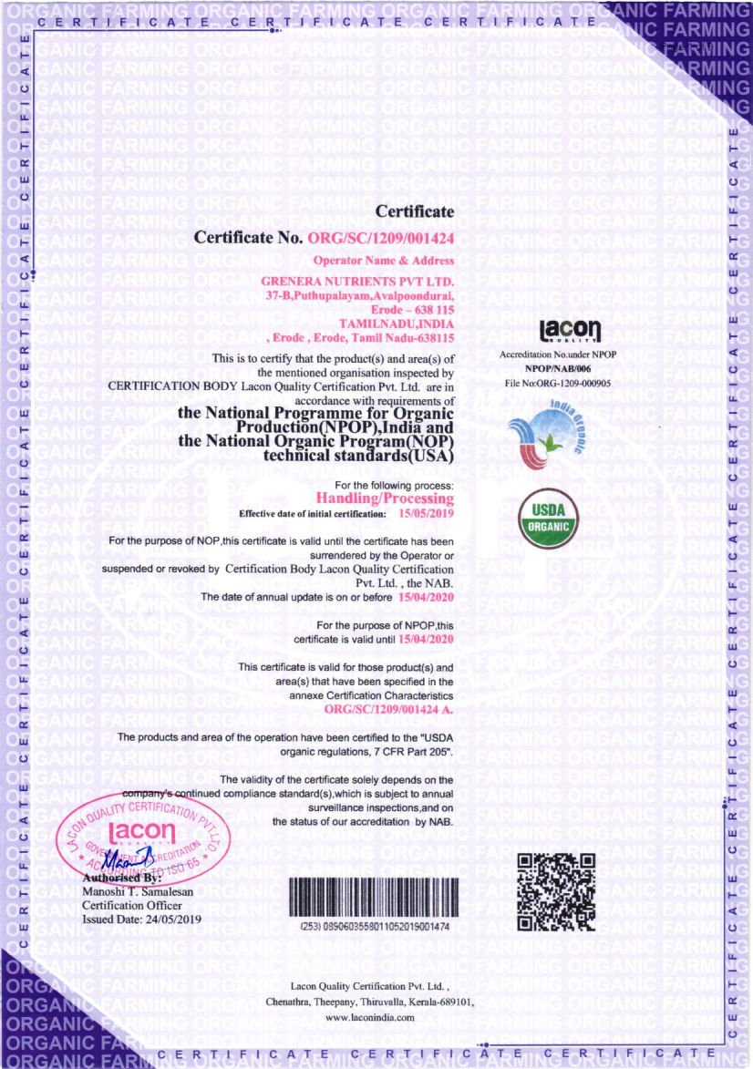 Grenera USDA Certification